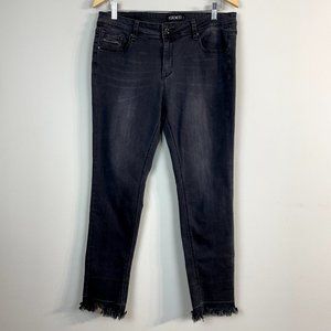 Grace In LA Jeans Womens 31 Charcoal Black Skinny Frayed Hem Stretch Denim Ankle
